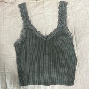 american eagle green tank with lace trimming: size XS